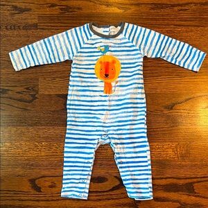 Blue Striped Footie with Lion Print